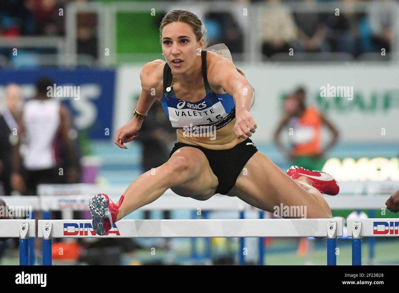 Laura Valette (fra) compete e vince sugli Hurdles femminili da 60 m durante i Campionati francesi Athletics Indoor Elite 2018, all'Arena Stadium di Liévin, Francia, dal 17 al 18 febbraio 2018 - Photo Stephane Kempinaire / KMSP / DPPI - Foto Stock