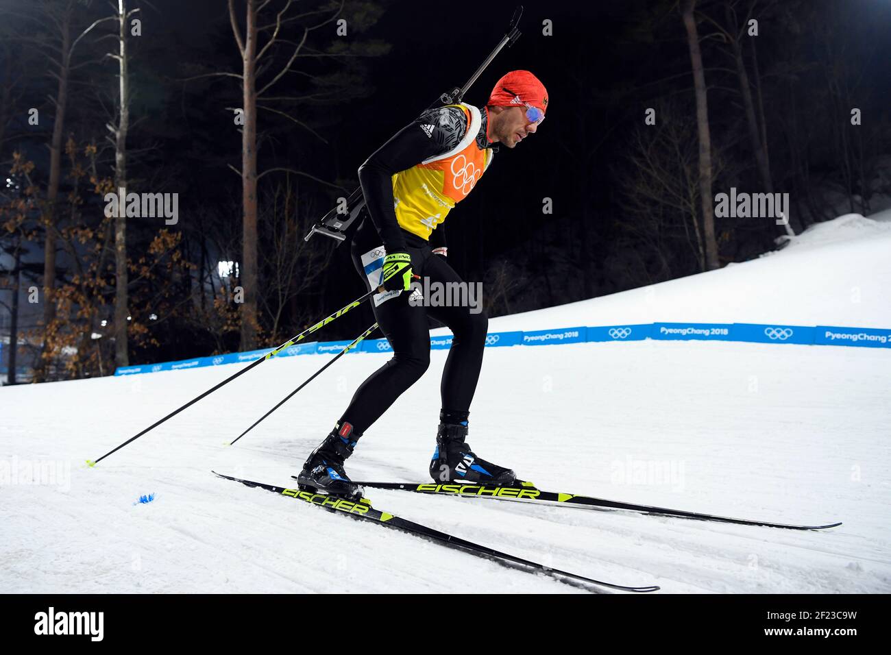 Arnd Peiffer (GER) durante i XXIII Giochi Olimpici invernali di Pyeongchang 2018, Biathlon, relè da 4x7,5km uomo il 23 febbraio 2018, al Centro Alpensia Biathlon di Pyeongchang, Corea del Sud - Foto Julien Crosnier / KMSP / DPPI Foto Stock