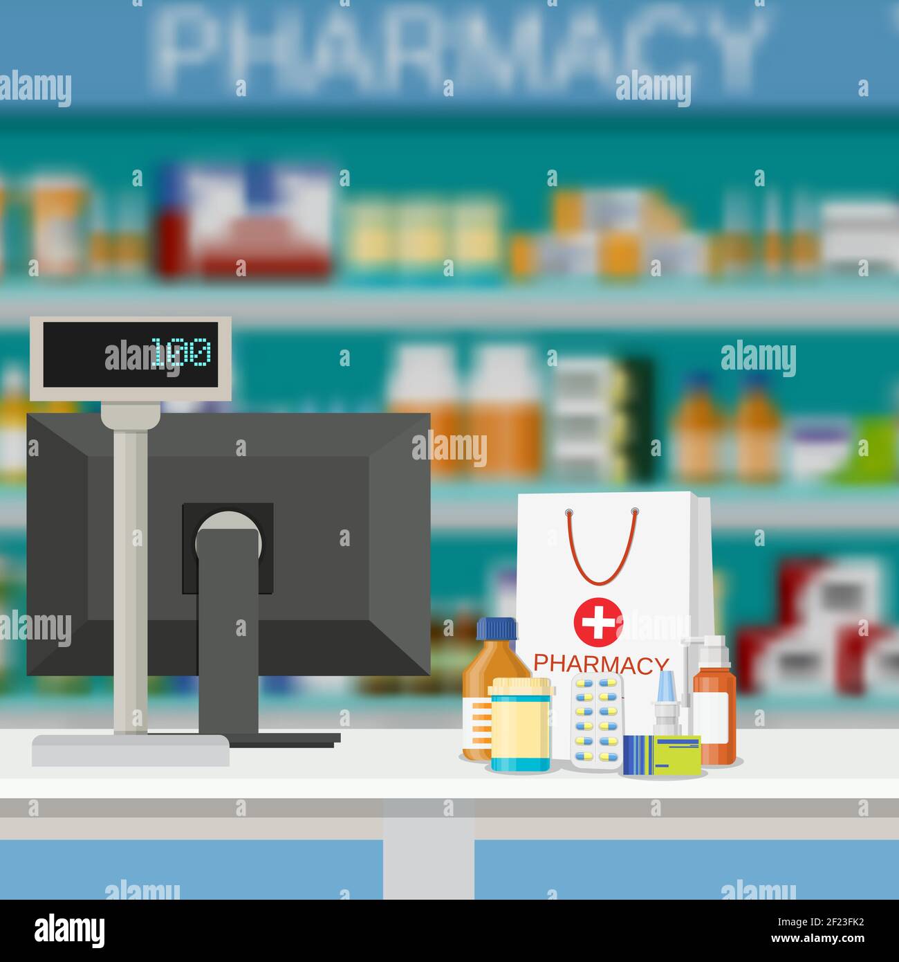 Moderna farmacia interna e farmacia. Illustrazione Vettoriale