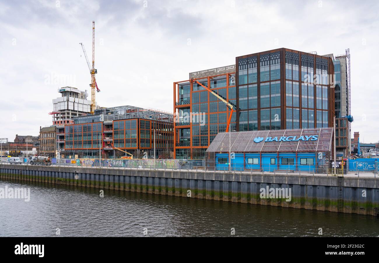 Edifici Wellcroft e Tradescroft presso il nuovo Barclays Glasgow Campus in costruzione al Buchanan Wharf Tradeston, Glasgow, Scozia, Regno Unito Foto Stock