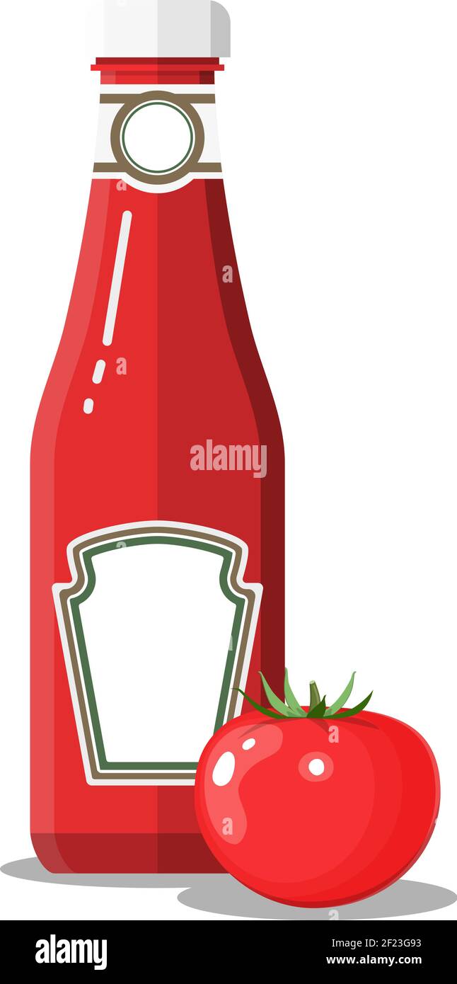 Bottiglia di vetro di tradizionale ketchup di pomodoro. Illustrazione Vettoriale