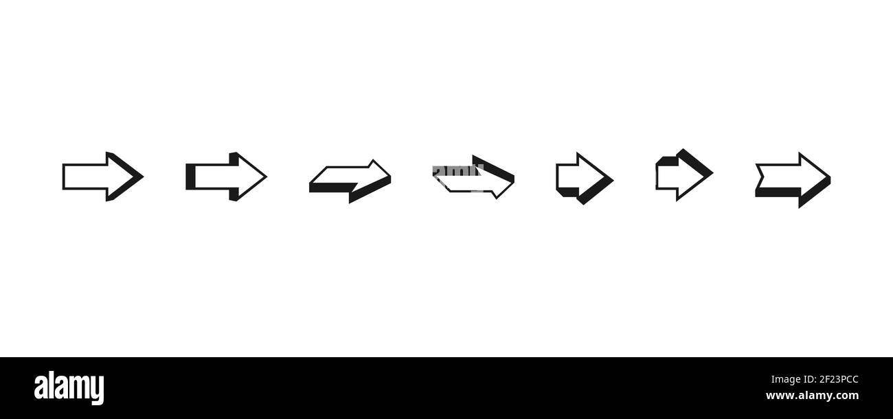 Frecce in uno stile semplice in nero su sfondo bianco. Icone freccia. Simbolo di frecce in stili diversi. Illustrazione vettoriale EPS 10 Illustrazione Vettoriale
