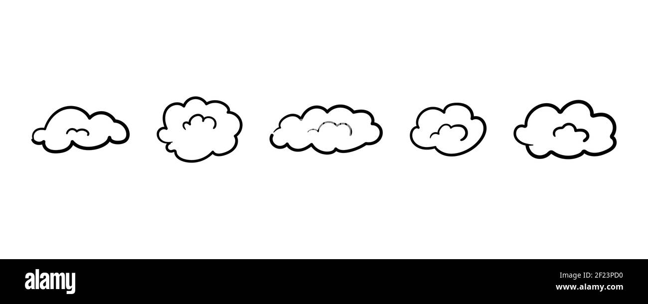 Nuvole disegnate a mano in stile lineare su sfondo bianco. Illustrazione vettoriale EPS 10 Illustrazione Vettoriale