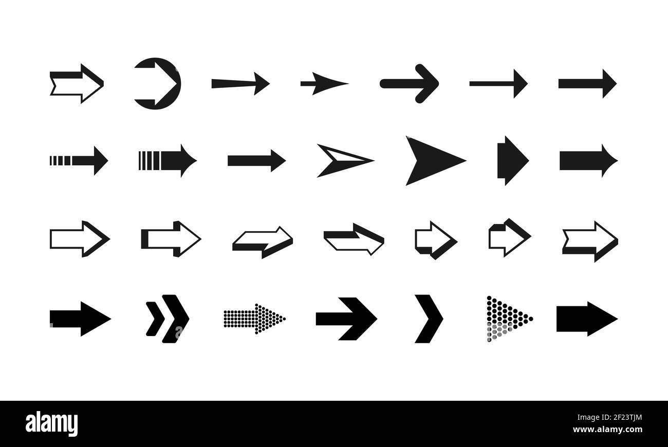 Le frecce sono impostate con uno stile diverso isolato su sfondo bianco. EPS vettoriale 10 Illustrazione Vettoriale