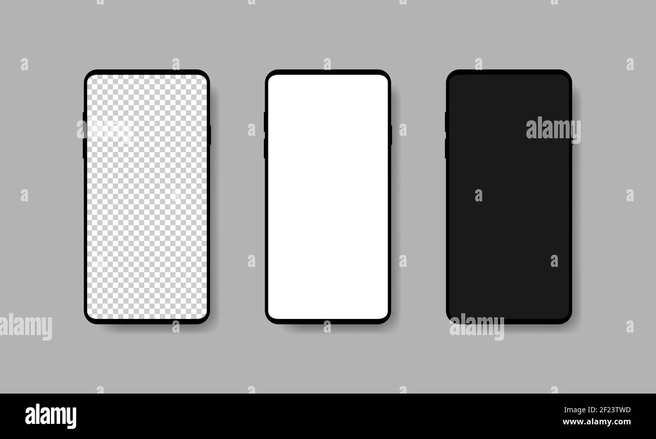 Set vuoto realistico per smartphone con schermo e nero trasparente su sfondo grigio. vettoriale EPS 10 Immagine e Vettoriale Alamy