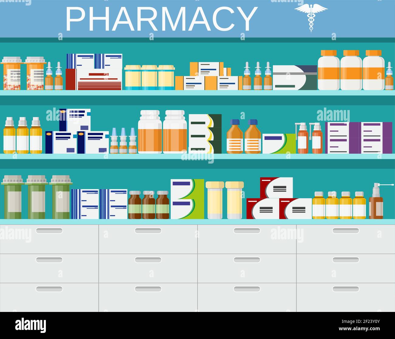 Moderna farmacia interna e farmacia. Illustrazione Vettoriale