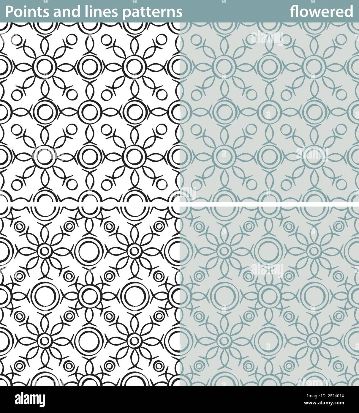 Quattro motivi senza giunture realizzati con punti e linee. Illustrazione Vettoriale