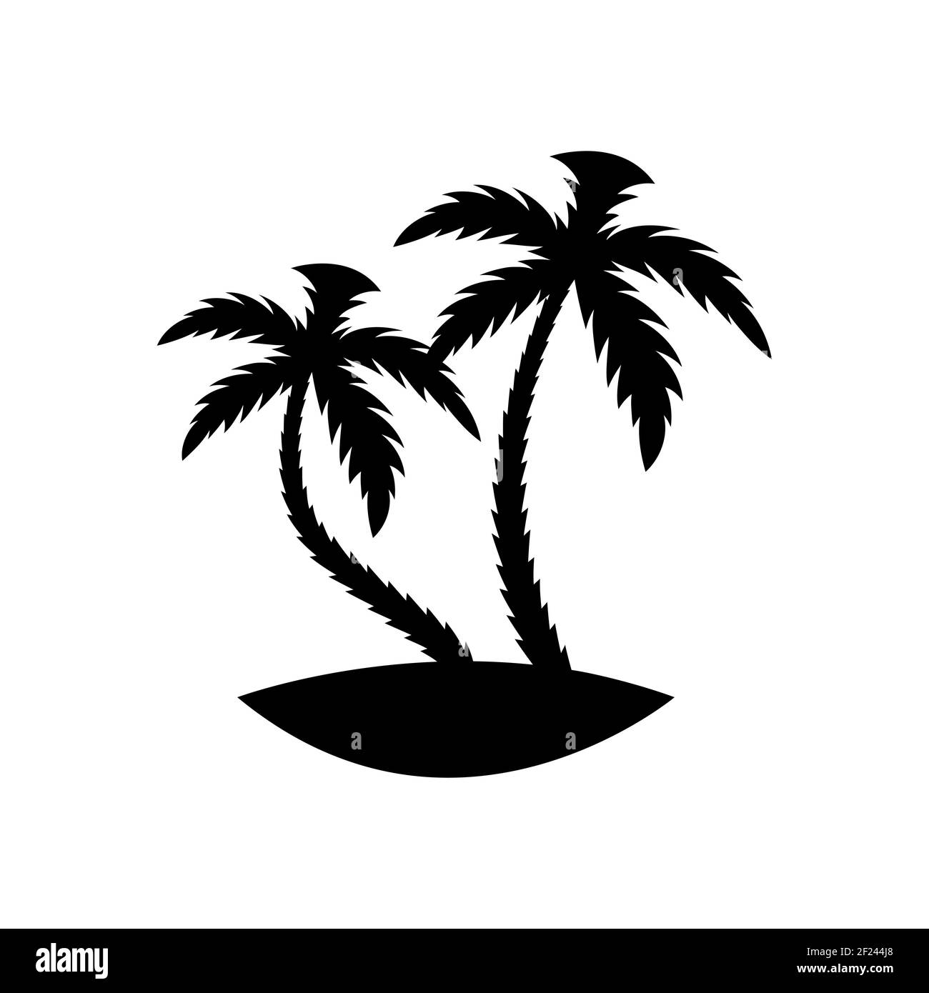 Silhouette di palme sull'isola. Illustrazione vettoriale isolata su sfondo bianco. Illustrazione Vettoriale