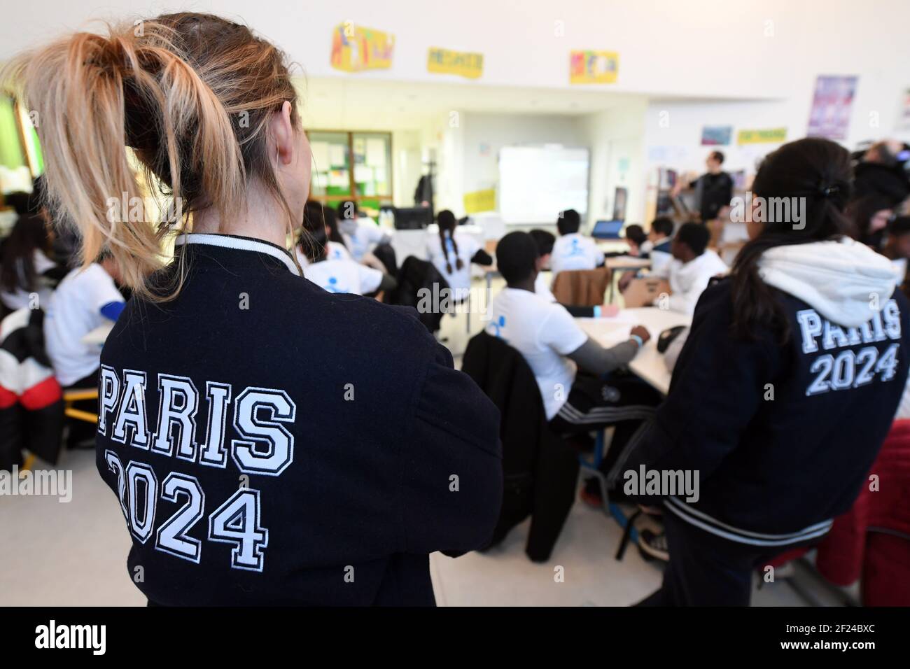 Presidente del Comitato Paralimpico Francese Marie-Amelie Lefur durante la settimana Olimpica e Paralimpica al Collegio Dora Maar, a Saint Denis, Francia, il 4 febbraio 2019 - Foto Philippe Millereau / KMSP / DPPI Foto Stock