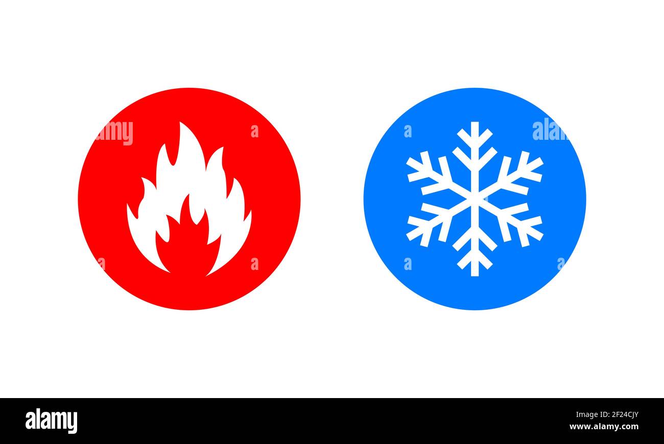 Simbolo di calore e freddo. Segnale di calore e freddo. Icona di blocco e fuoco. EPS vettoriale 10 Illustrazione Vettoriale
