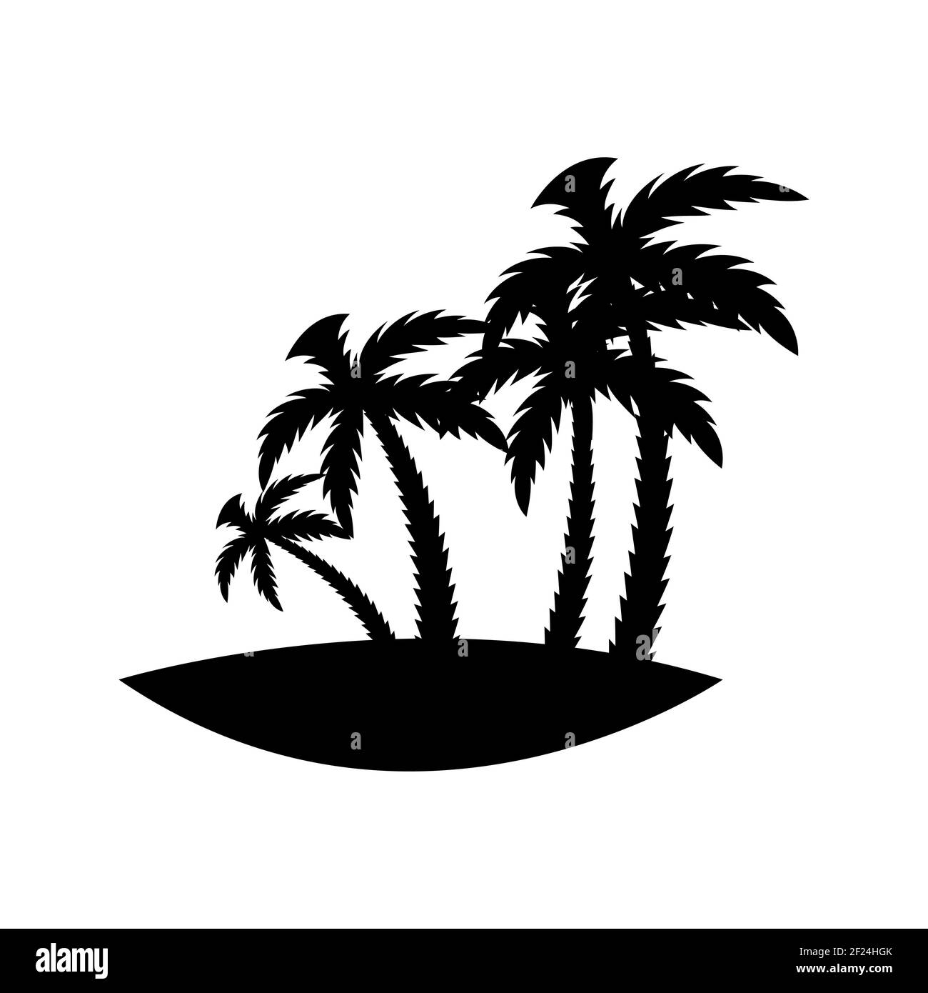 Silhouette di palme sull'isola. Illustrazione vettoriale isolata su sfondo bianco. Illustrazione Vettoriale