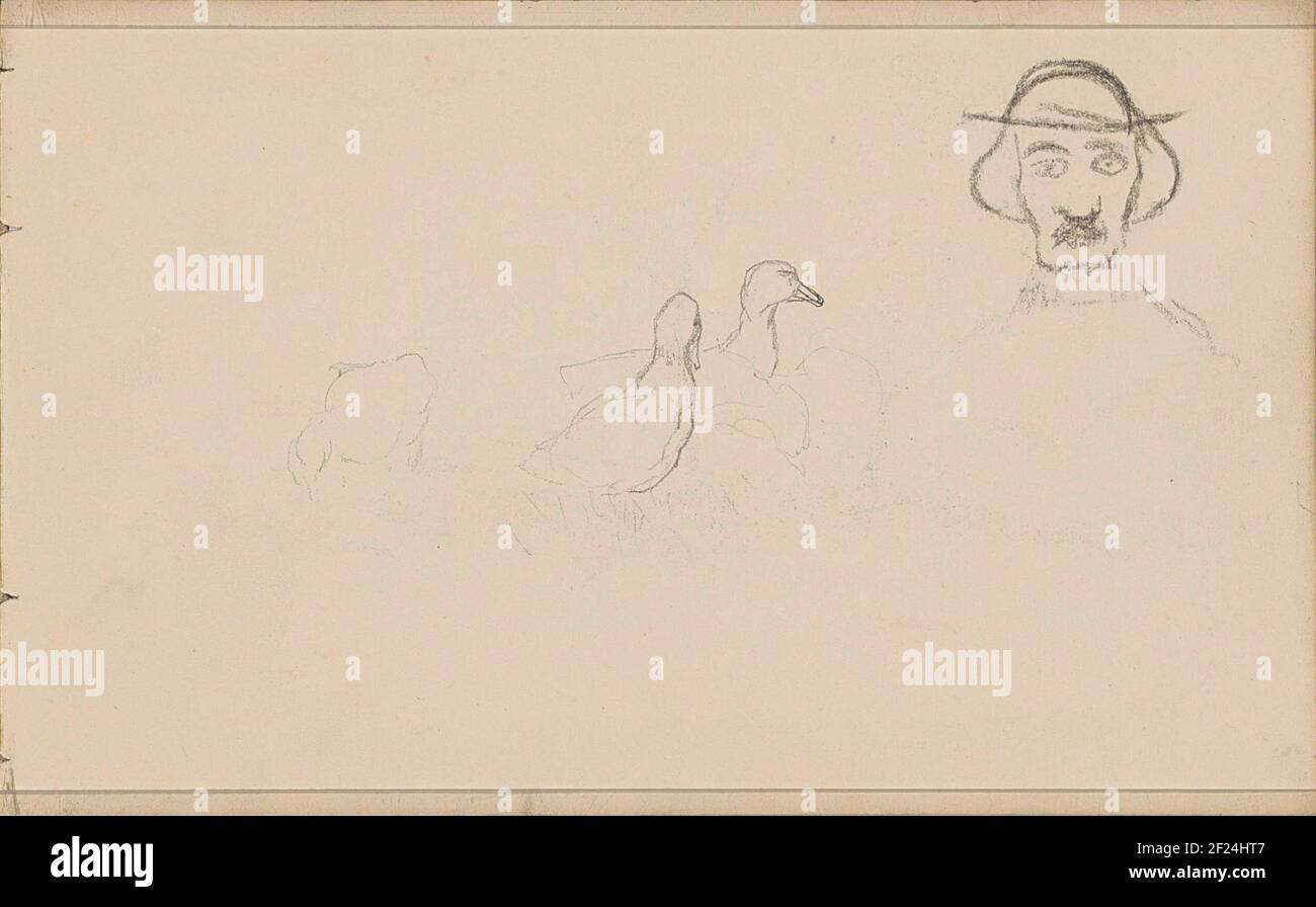 Anatre e testa di un uomo.foglia 22 recto da un libro di schizzo con 42 fogli. Foto Stock