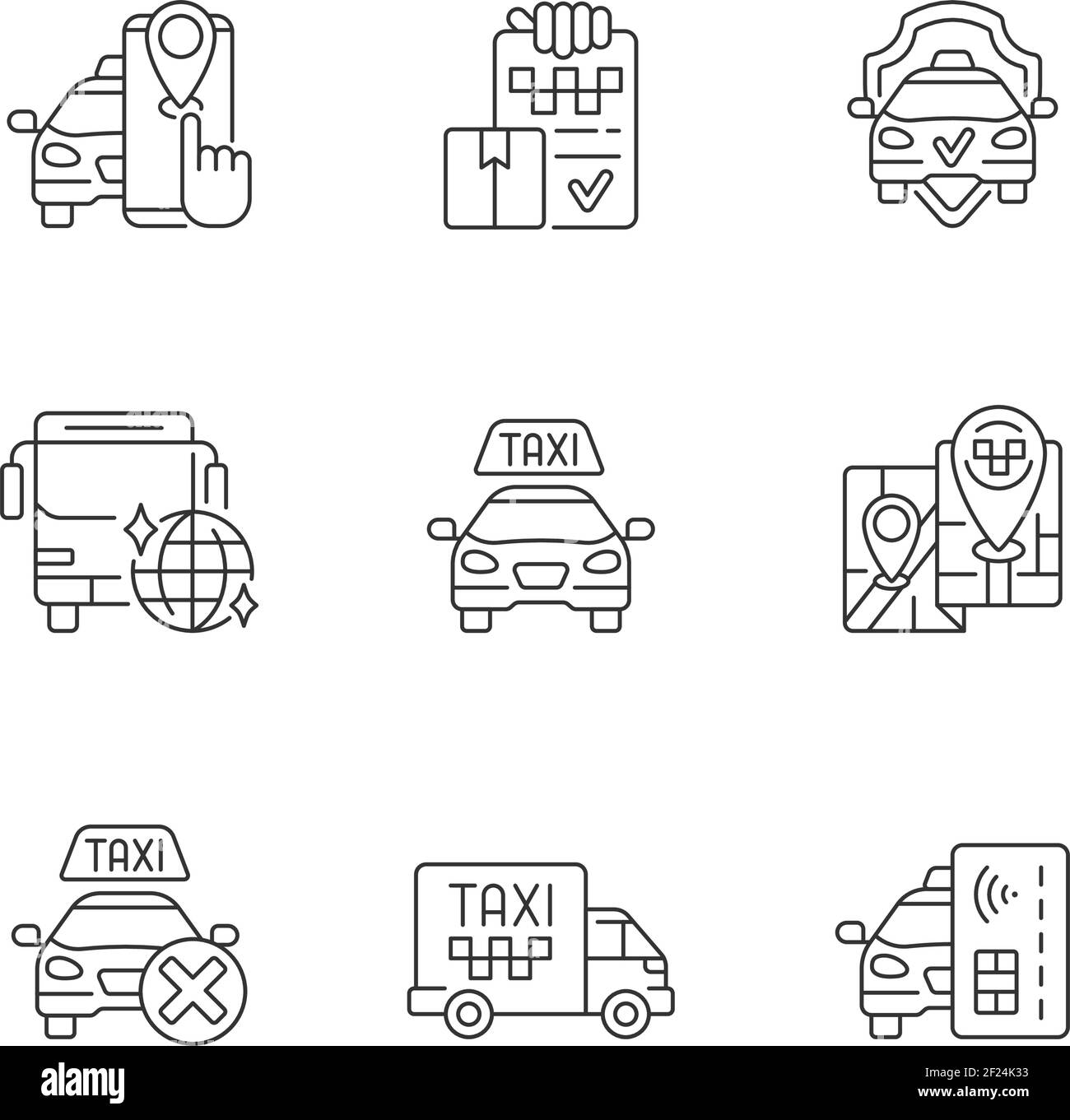 Set icone lineari servizio taxi Illustrazione Vettoriale