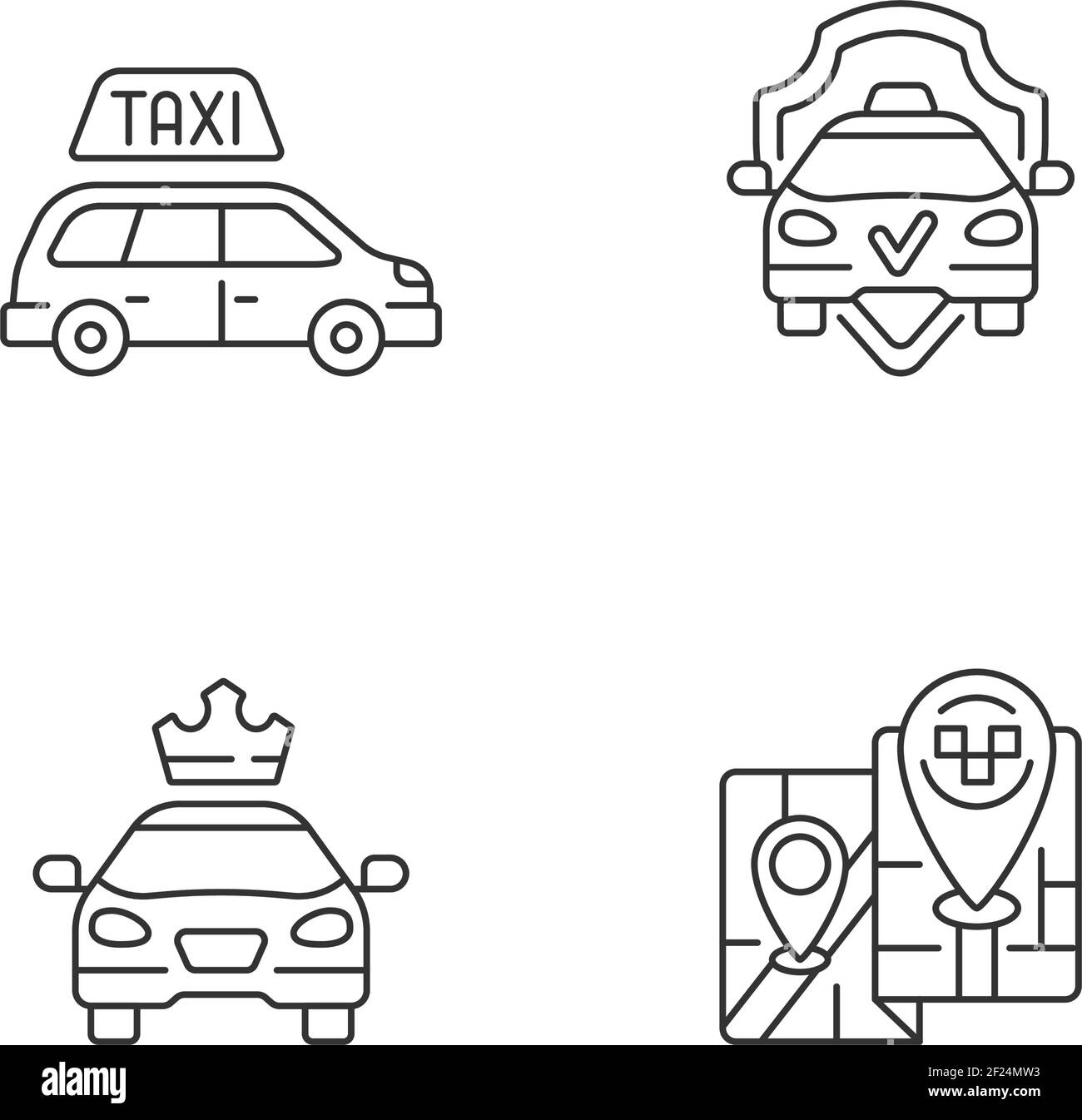 Set di icone lineari per il servizio taxi moderno Illustrazione Vettoriale