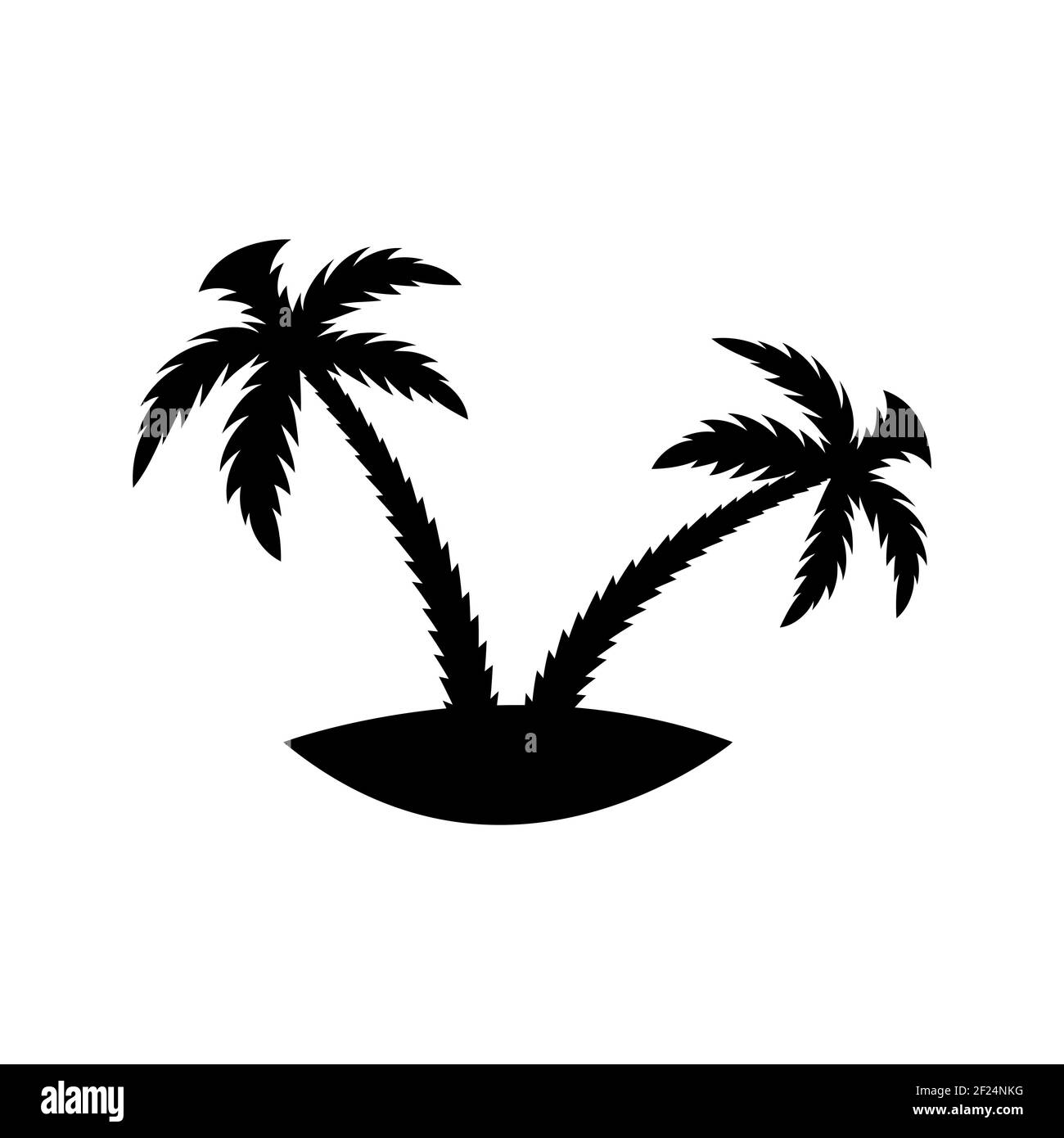 Silhouette di palme sull'isola. Illustrazione vettoriale isolata su sfondo bianco. Illustrazione Vettoriale