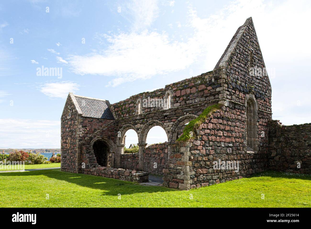 Rovine del Nunnery fondato nel 13 ° secolo su Iona, al largo dell'isola di Mull, Ebridi interne, Argyll e Bute, Scozia, Regno Unito Foto Stock