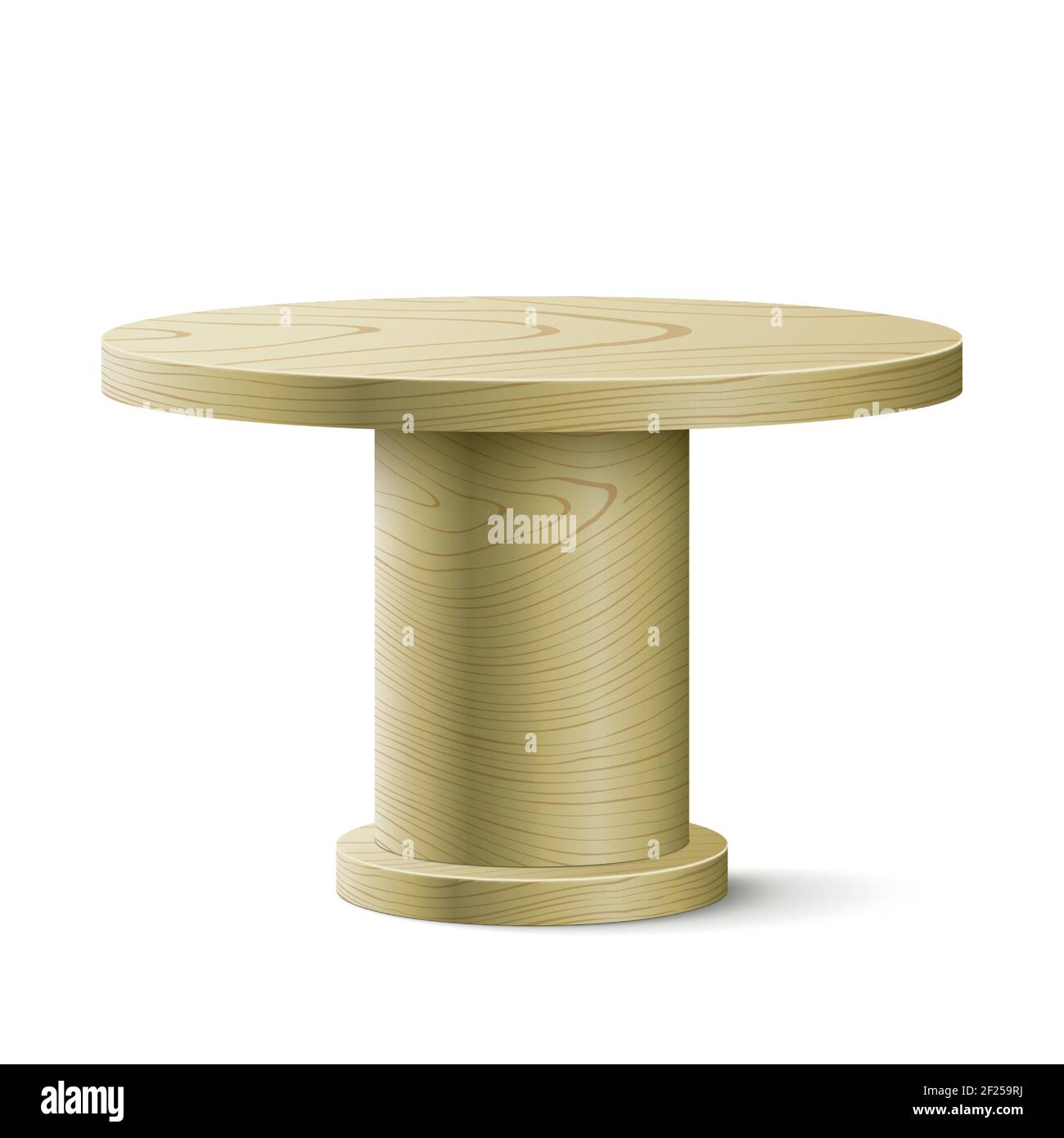 Tavolo ovale in legno isolato su sfondo bianco. Tavolo vettoriale in legno con spazio libero per un oggetto o per il posizionamento del prodotto. Illustrazione Vettoriale