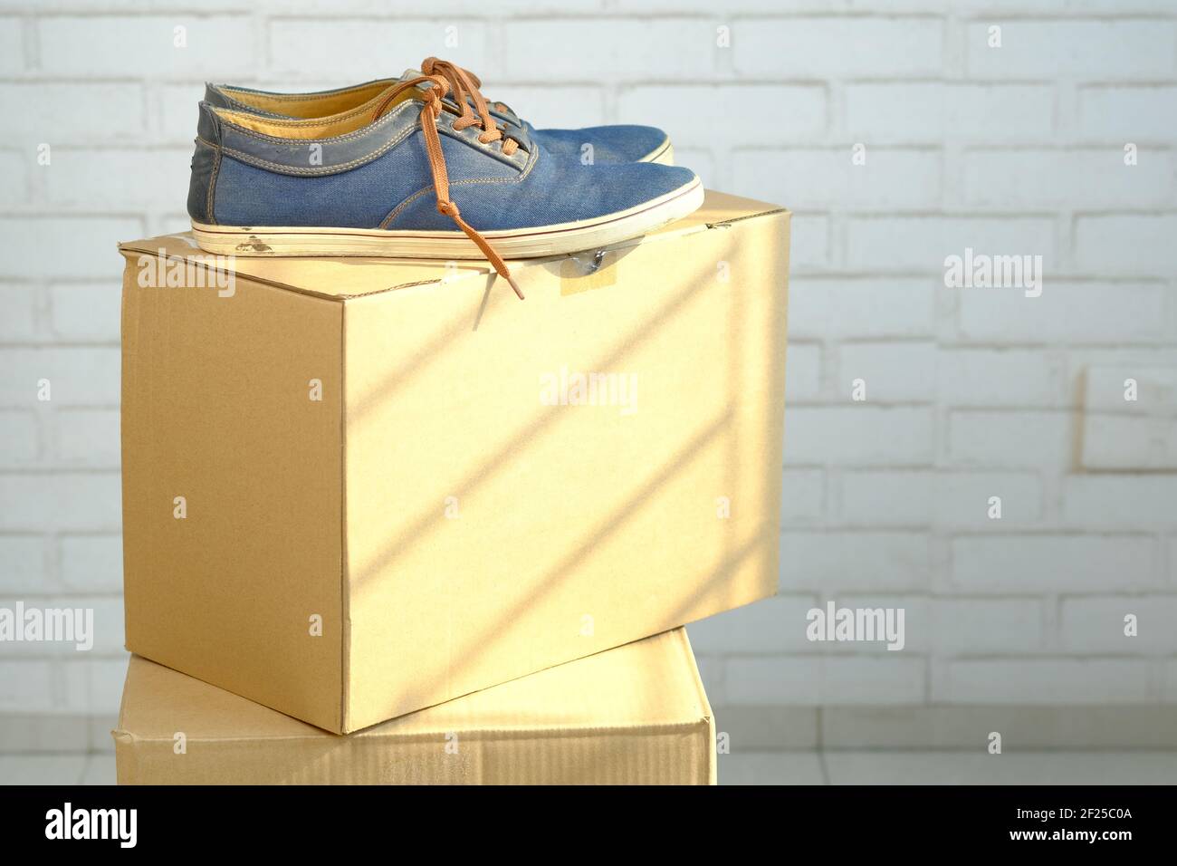 nuovo pattino su una scatola della scheda con lo spazio di copia Foto Stock
