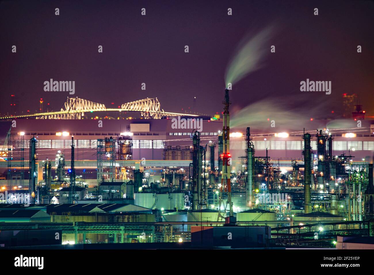 La regione di Keihin e il Tokyo Gate Bridge, come visto da Kawasaki Marien Foto Stock