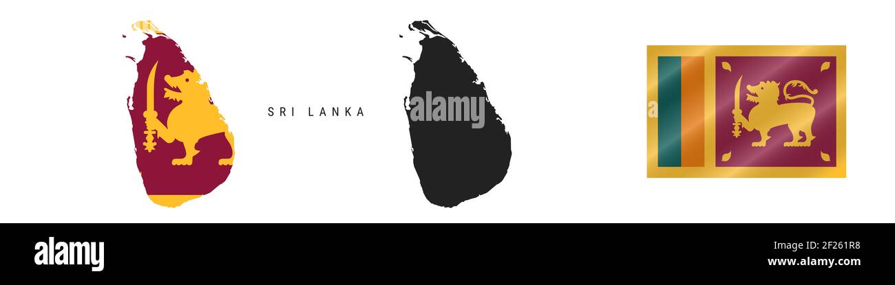 Sri Lanka. Mappa con bandiera mascherata. Silhouette dettagliata. Flag di ondulazione. Illustrazione isolata su bianco. Foto Stock