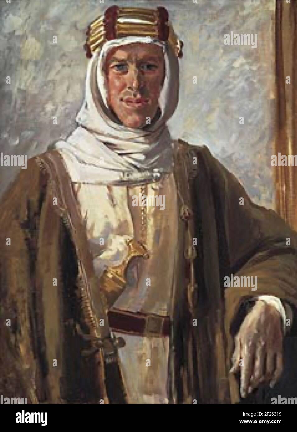 Augustus John - Lawrence d'Arabia - 1919 - ritratto iconico di Lawrence d'Arabia in abito arabo. Foto Stock