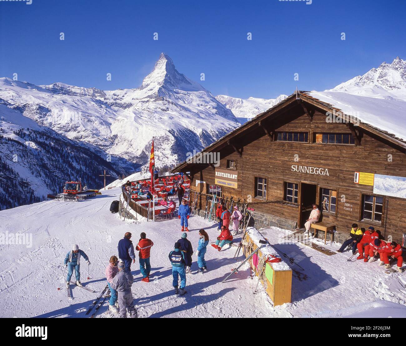 Stazione sciistica di Sunnegga con il Cervino, Zermatt, il Vallese, Svizzera Foto Stock