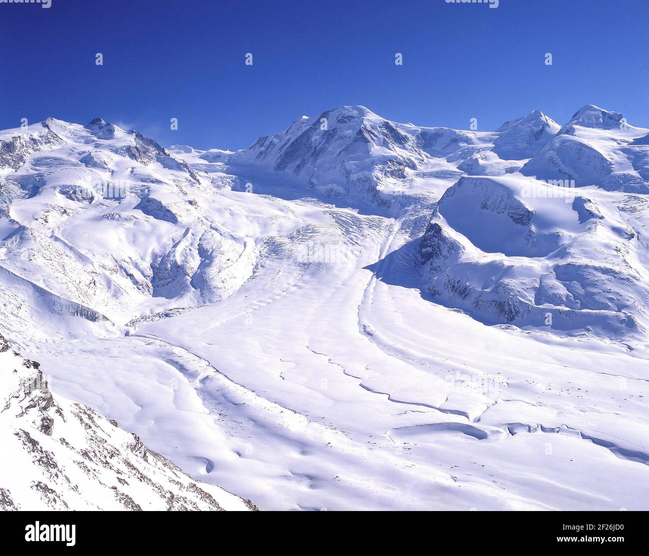 Il Ghiacciaio Gorner (Gornergletscher) in inverno, Zermatt, Vallese, Svizzera Foto Stock