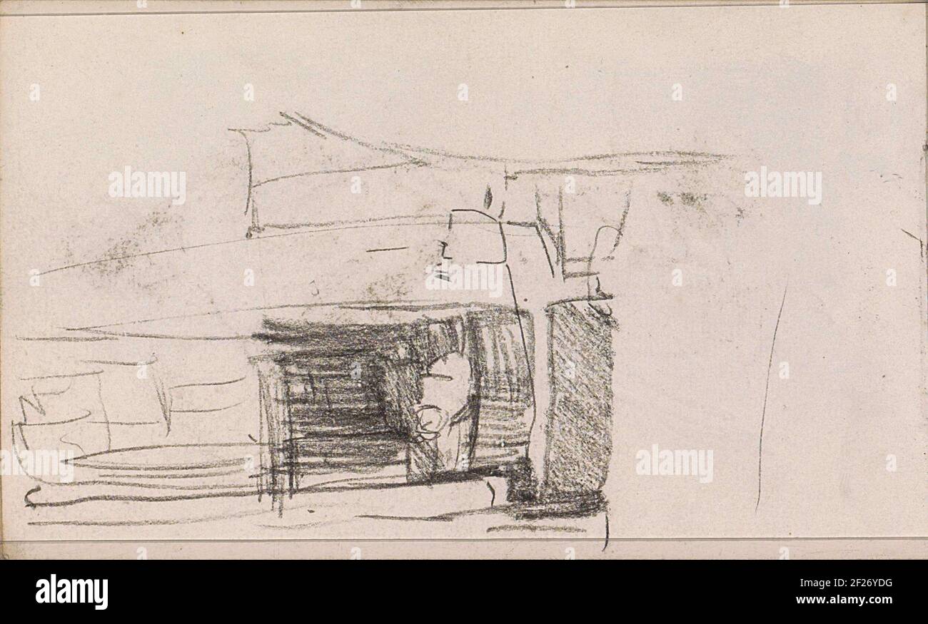 Studio, possibilmente un gatto sulle scale per una porta.pagina 48 da Sketchbook XLVIII con 62 pagine. Foto Stock