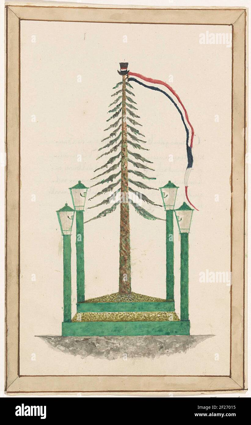 Vrijheidsboom geplant te Middelburg, 1795.l'albero di libertà piantato sul Grote Markt a Middelburg, 13 febbraio 1795. Le truppe francesi sono state trascinate in città il 6 febbraio. Con iscrizione sul verso. Foto Stock