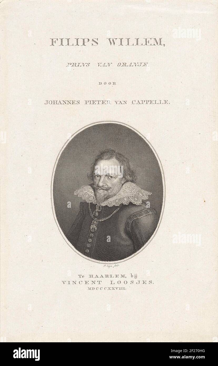 Ritratto di Filippo Guglielmo, Principe d'Orange; pagina del titolo per: J.P. Van Cappelle, Philip Willem, 1828.Ritratto di Filippo Willem, Principe d'Orange, con una collana con l'ordine del vello d'oro. Foto Stock