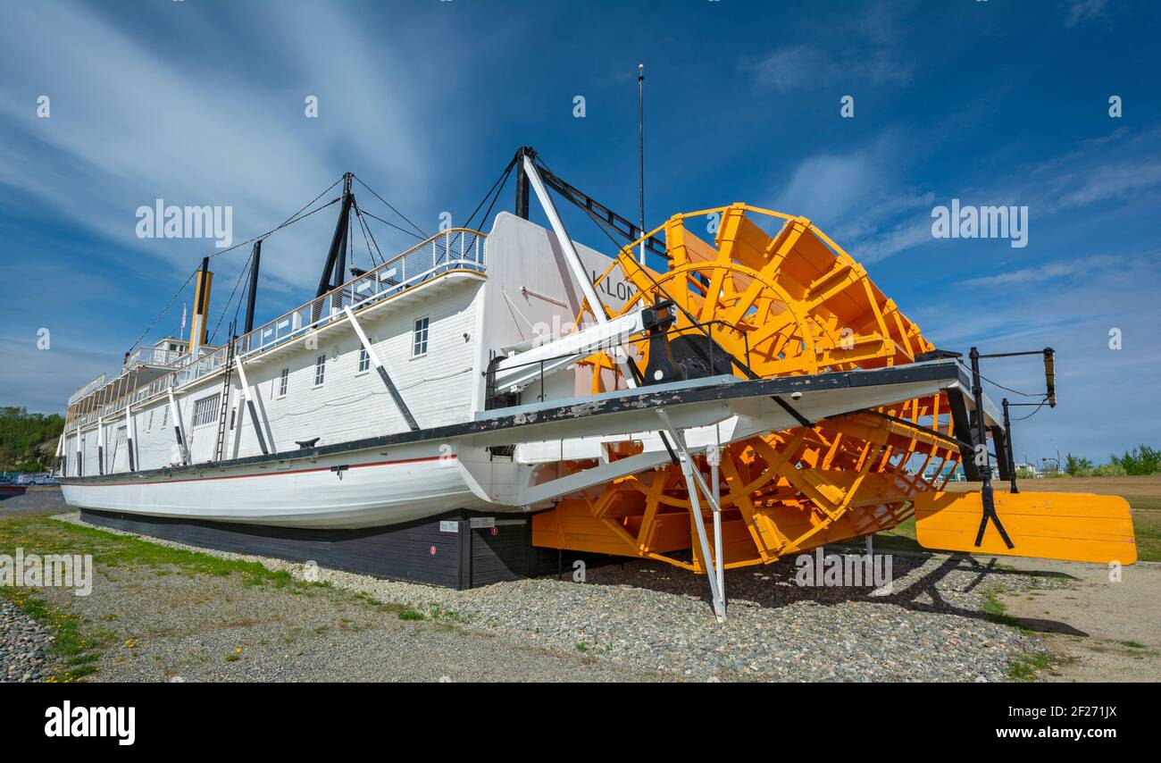 Canada, Yukon, Whitehorse, S.S. Klondike ha lanciato 1937, Steam powered sternwheel, dettaglio della ruota a pale Foto Stock