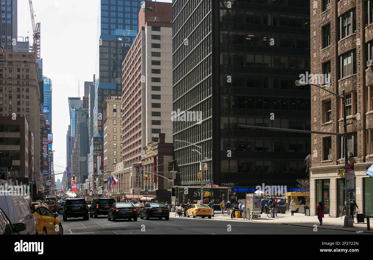 Traffico sulla 7th Avenue Manhattan, New York, USA Foto Stock