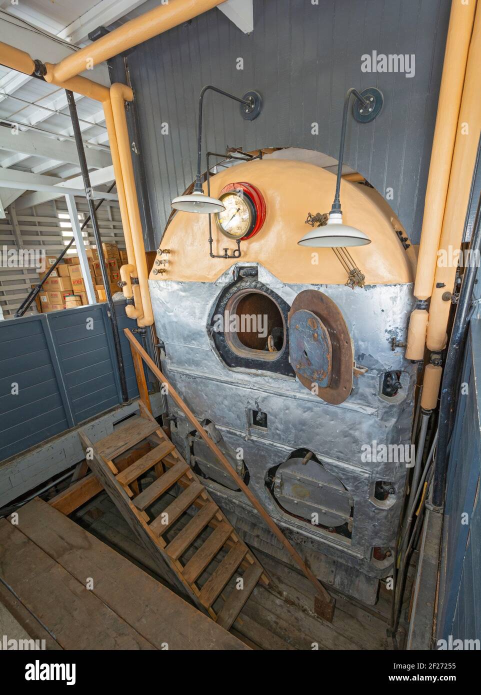 Canada, Yukon, Whitehorse, S.S. Klondike ha lanciato 1937, Steam powered sternwheel, caldaia a vapore Foto Stock