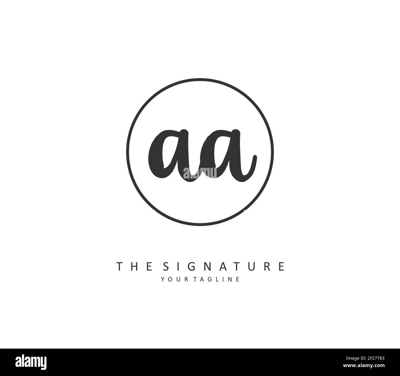 AA scrittura iniziale della lettera e logo della firma. Un logo iniziale di calligrafia concettuale con elemento modello. Foto Stock