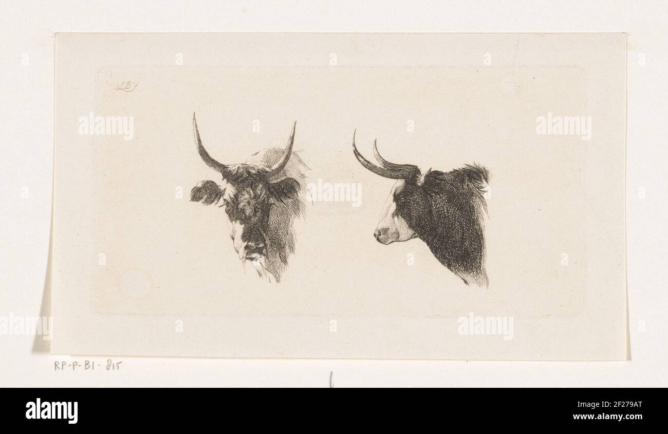 Due tazze di mucca, una e faccia l'altra nel consiglio laterale .. Foto Stock