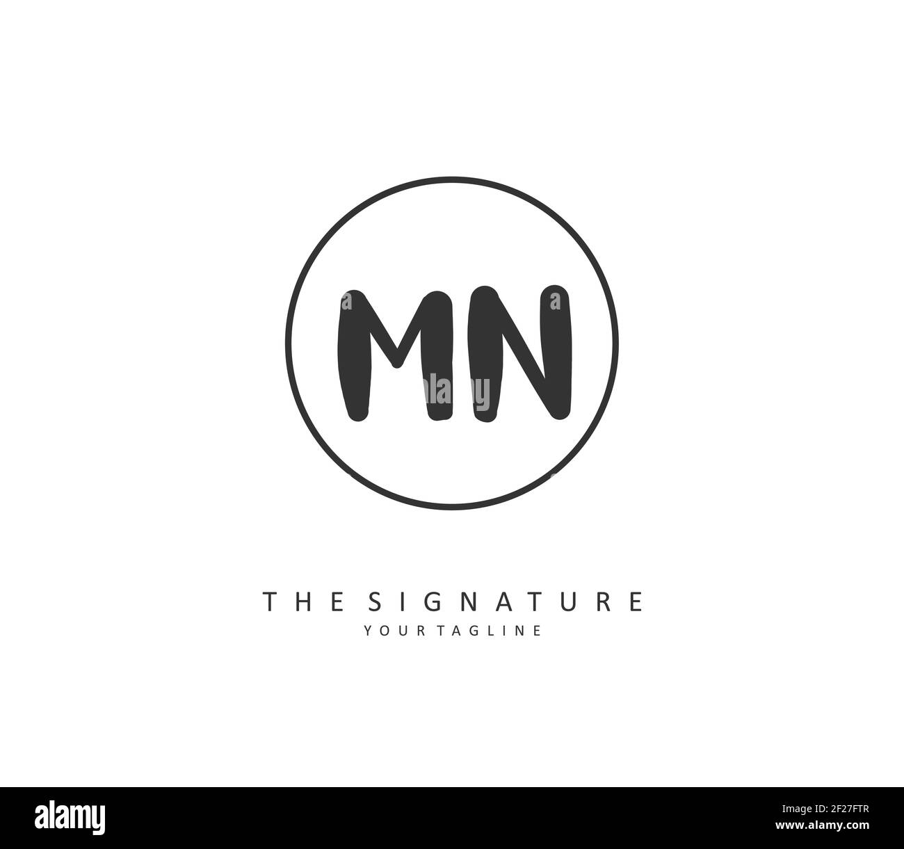 M N MN scrittura della lettera iniziale e logo della firma. Un logo iniziale di calligrafia concettuale con elemento modello. Illustrazione Vettoriale