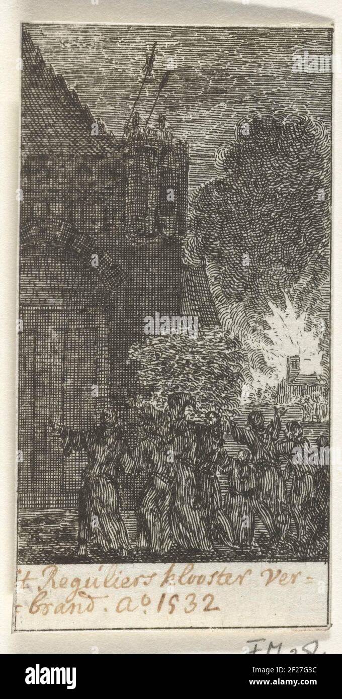 Il monastero regolare di Amsterdam bruciato, 1532; il monastero regolare bruciato: A.O 1532. Il monastero regolare di Amsterdam bruciato, 1532. Il titolo è scritto con la penna sotto la mostra. Foto Stock