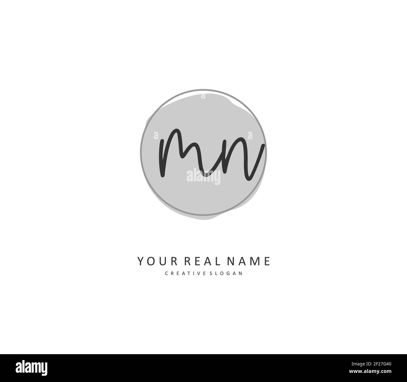 M N MN scrittura della lettera iniziale e logo della firma. Un logo iniziale di calligrafia concettuale con elemento modello. Illustrazione Vettoriale