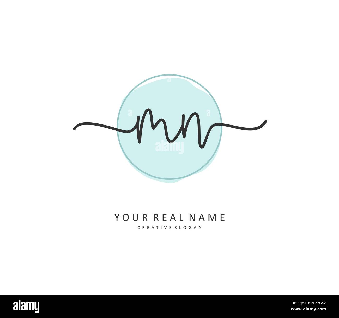 M N MN scrittura della lettera iniziale e logo della firma. Un logo iniziale di calligrafia concettuale con elemento modello. Illustrazione Vettoriale