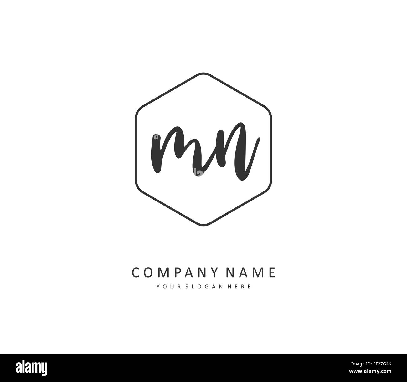 M N MN scrittura della lettera iniziale e logo della firma. Un logo iniziale di calligrafia concettuale con elemento modello. Illustrazione Vettoriale