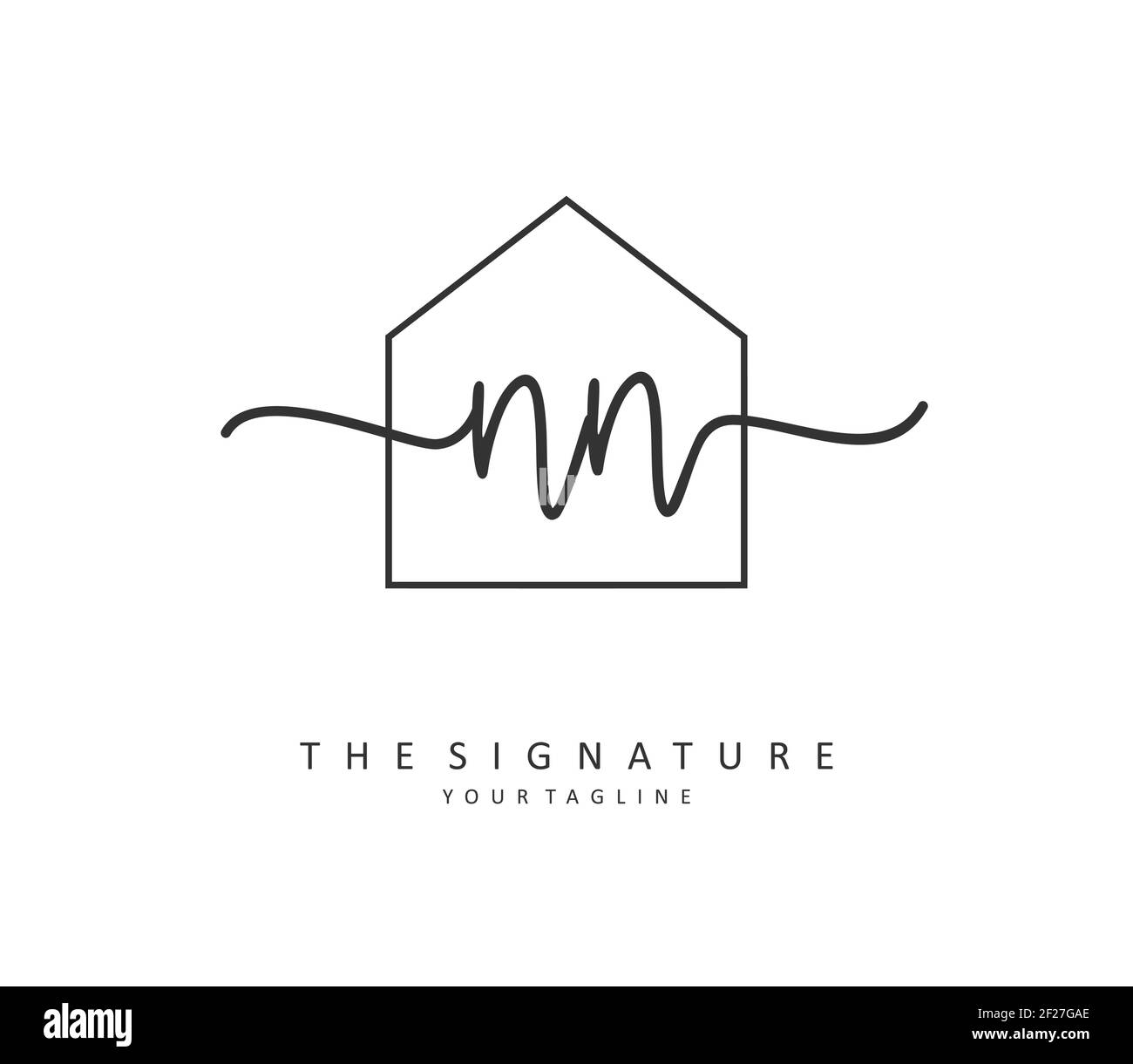 N NN scrittura iniziale della lettera e logo della firma. Un logo iniziale di calligrafia concettuale con elemento modello. Illustrazione Vettoriale