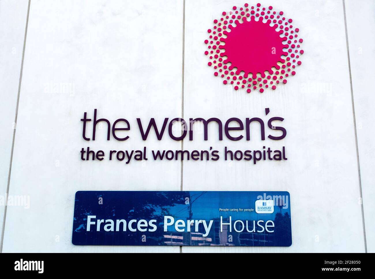 Segnaletica per il Royal Women's Hospital, Frances Perry House, Melbourne, Victoria, Australia Foto Stock
