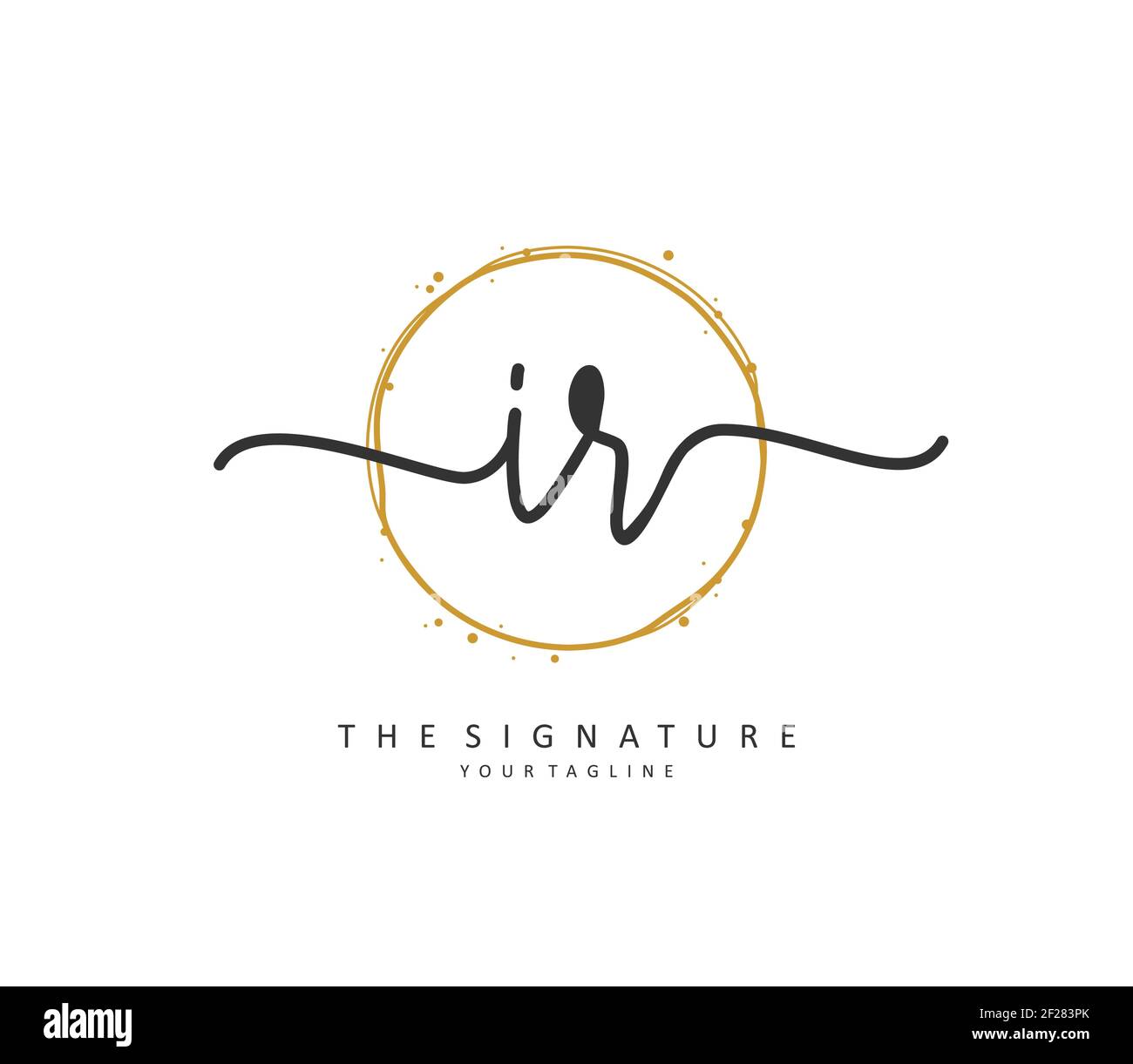 Scrittura a mano della lettera iniziale IR e logo della firma. Un logo iniziale di calligrafia concettuale con elemento modello. Illustrazione Vettoriale