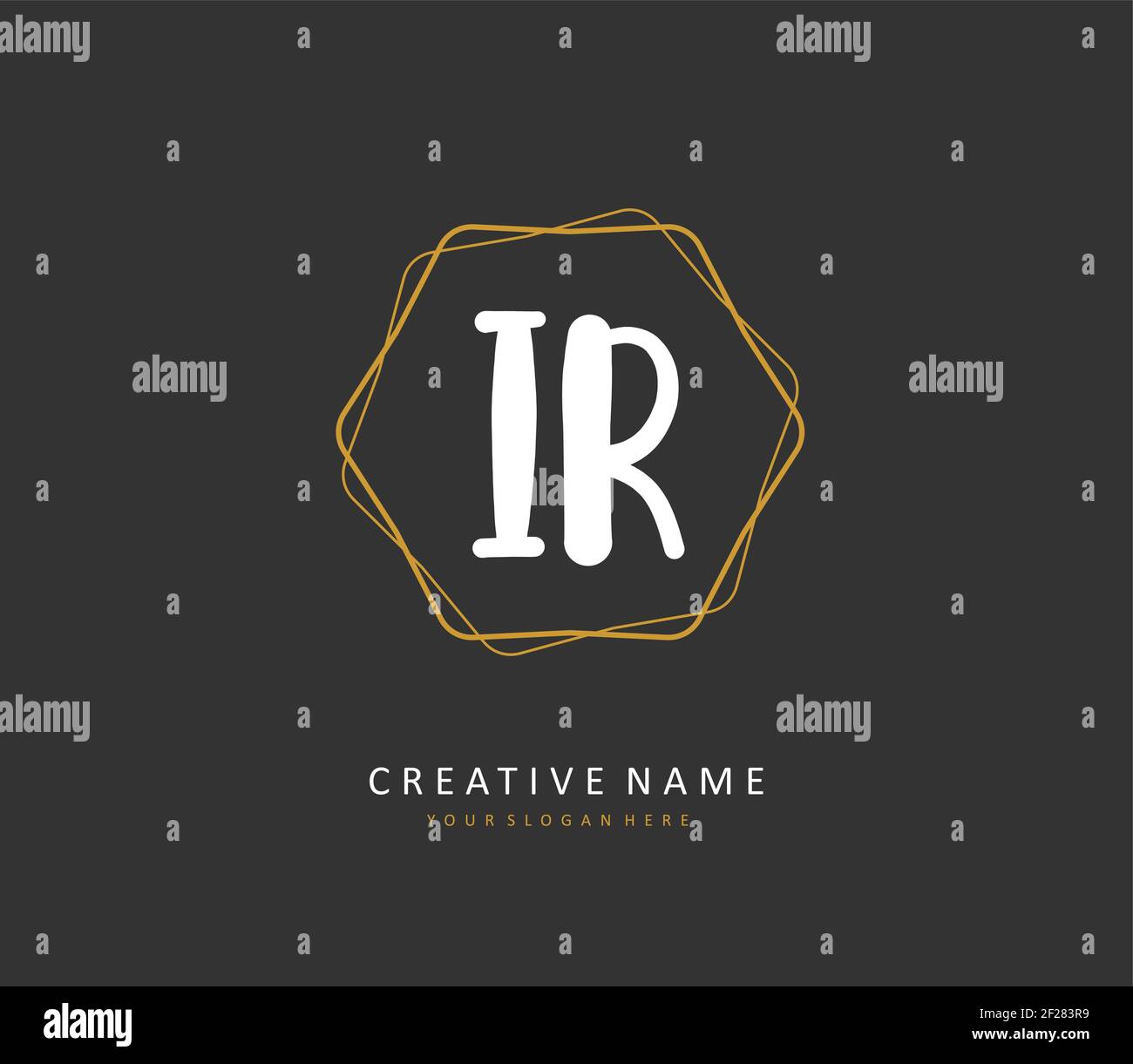 Scrittura a mano della lettera iniziale IR e logo della firma. Un logo iniziale di calligrafia concettuale con elemento modello. Illustrazione Vettoriale