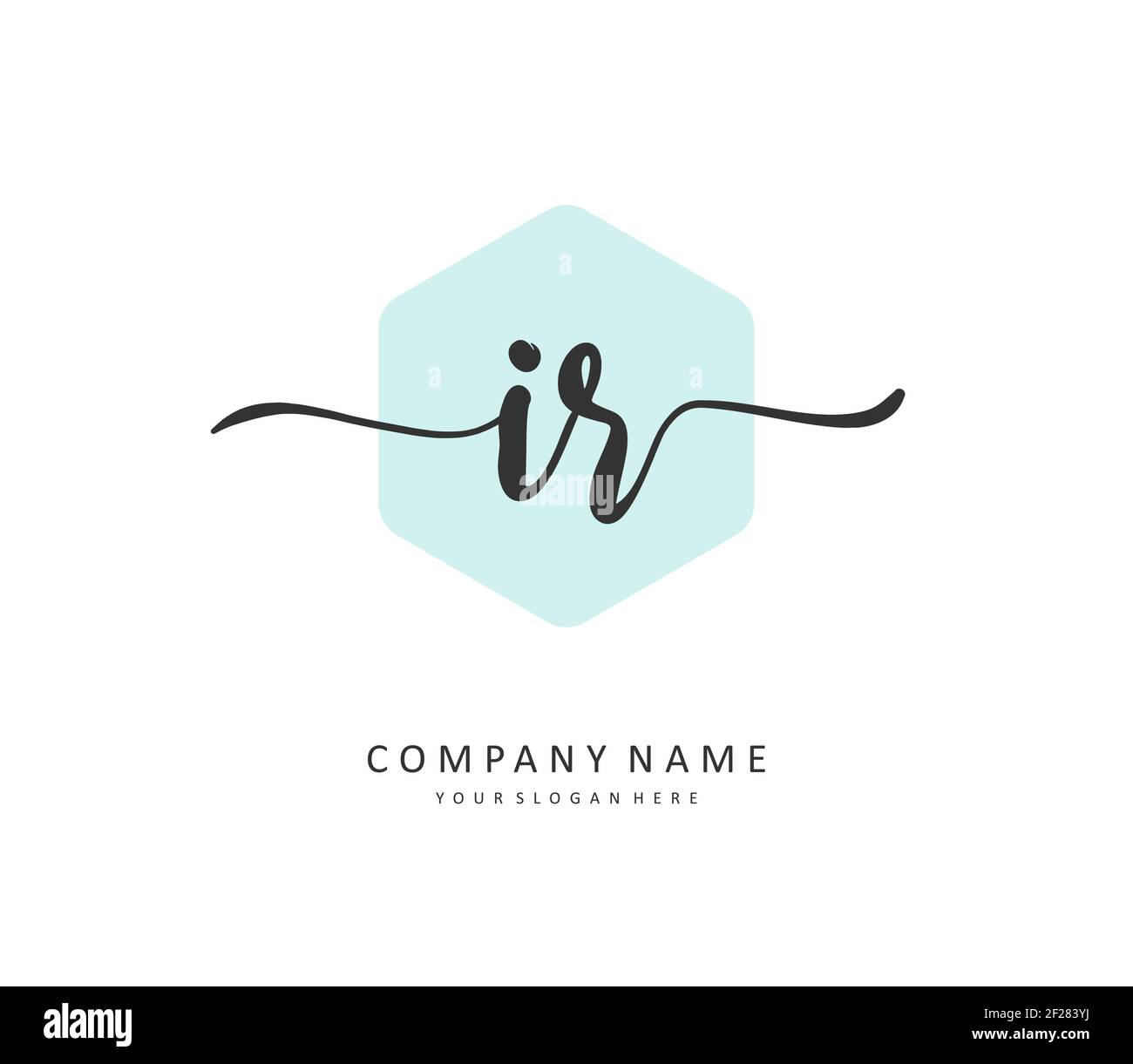Scrittura a mano della lettera iniziale IR e logo della firma. Un logo iniziale di calligrafia concettuale con elemento modello. Illustrazione Vettoriale