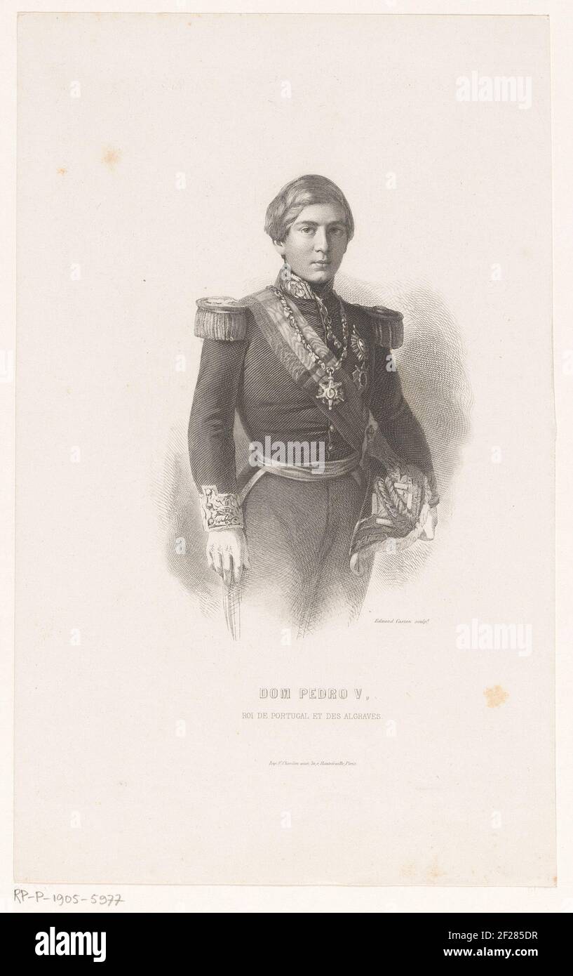Ritratto di Pietro V, re di Portogallo; Dom Pedro V, Roi de Portugal et des Algaves .. Foto Stock