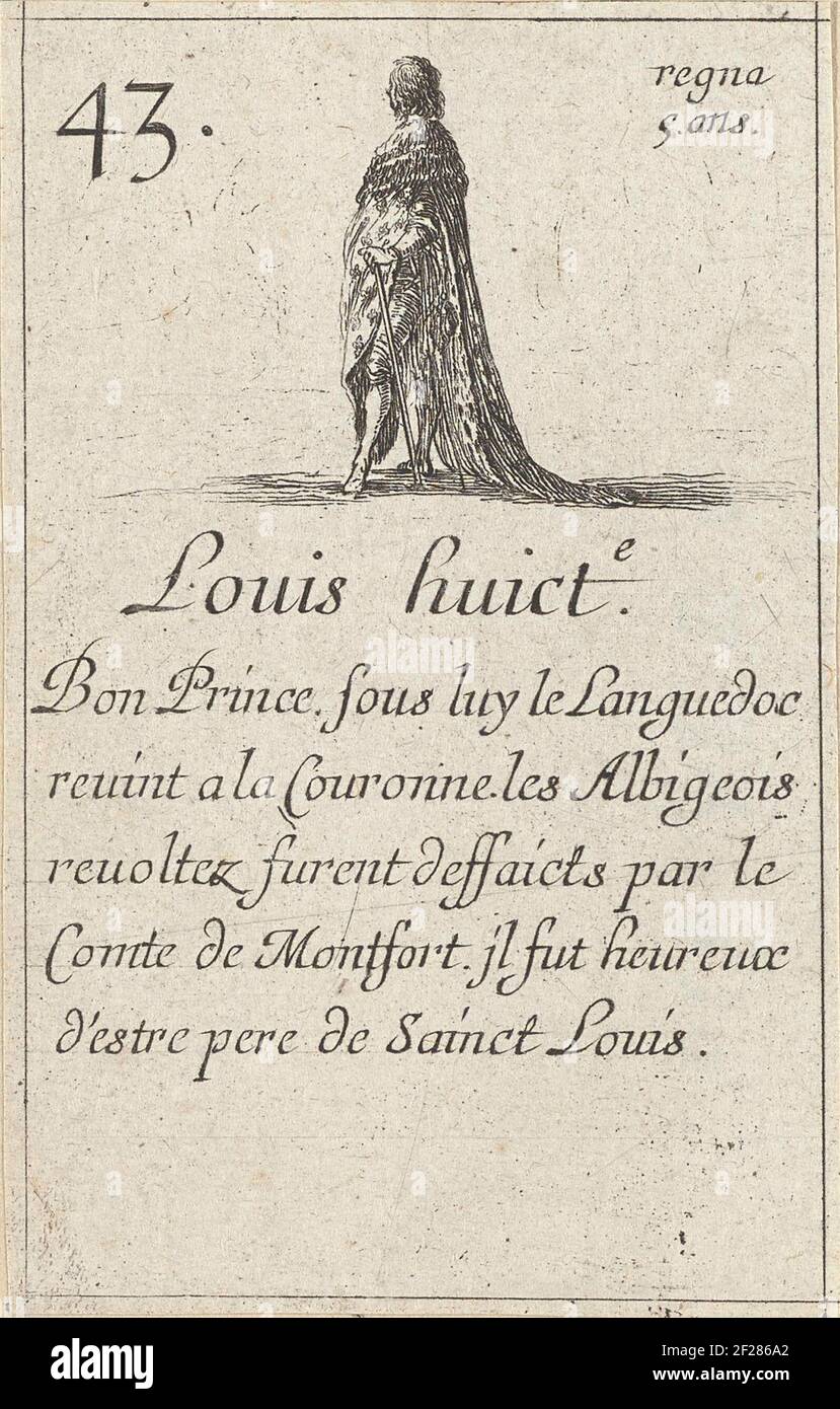 Louis VIII; Louis Huute; gioco di carte con i governanti della Francia; Cartes des rois de france.playing Card con una rappresentazione del re francese Luigi VIII Testo sotto la mostra. Foto Stock