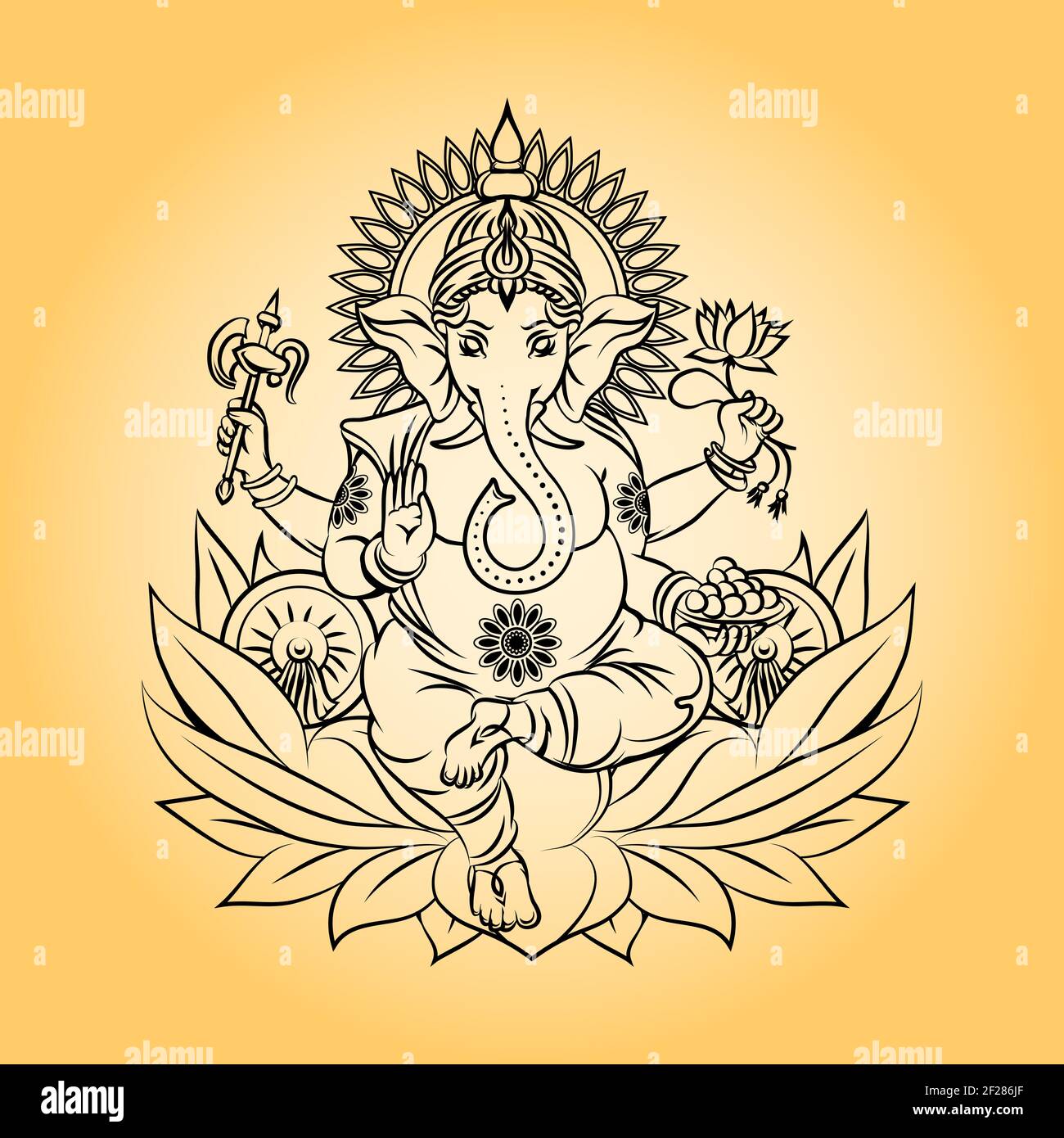Signore ganesha dio indiano con testa di elefante. Induismo e animale,  corona e loto. Illustrazione vettoriale Immagine e Vettoriale - Alamy