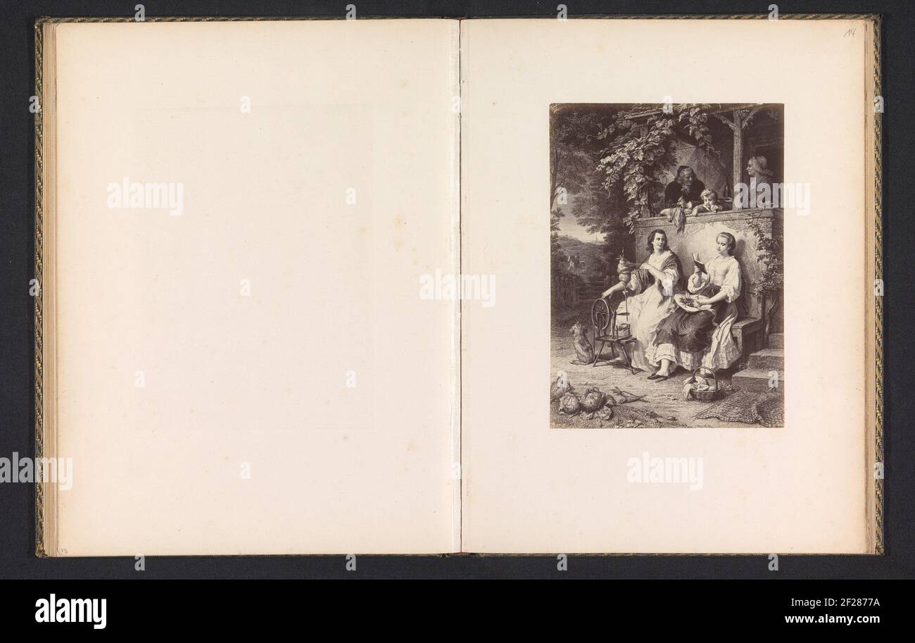 Produzione fotografica di una stampa, presumibilmente rappresentando Friederike Brion e una filatura donna di fronte ad un edificio .. Foto Stock