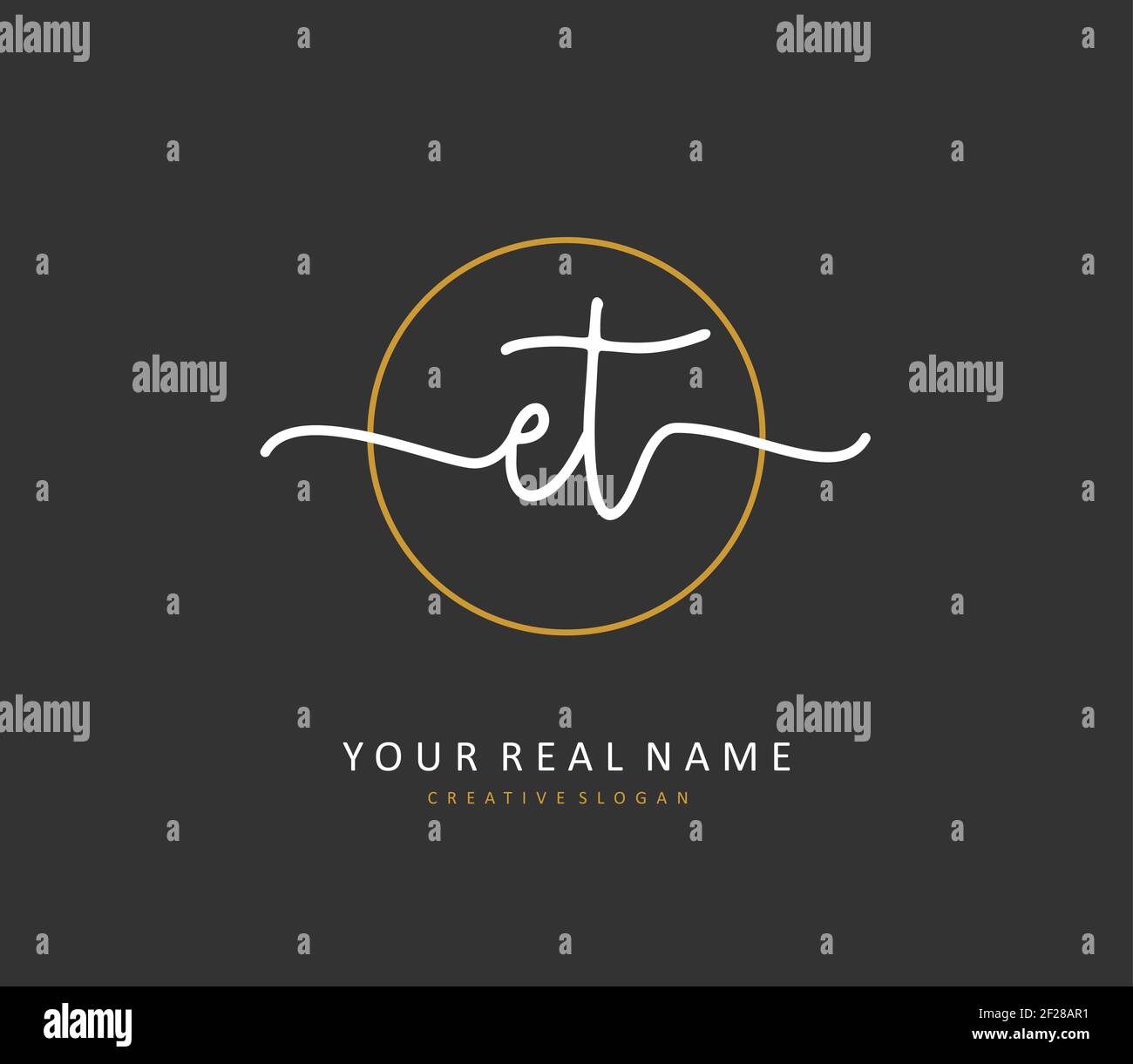 E T ET il logo della firma e la scrittura a mano della lettera iniziale. Un logo iniziale di calligrafia concettuale con elemento modello. Illustrazione Vettoriale